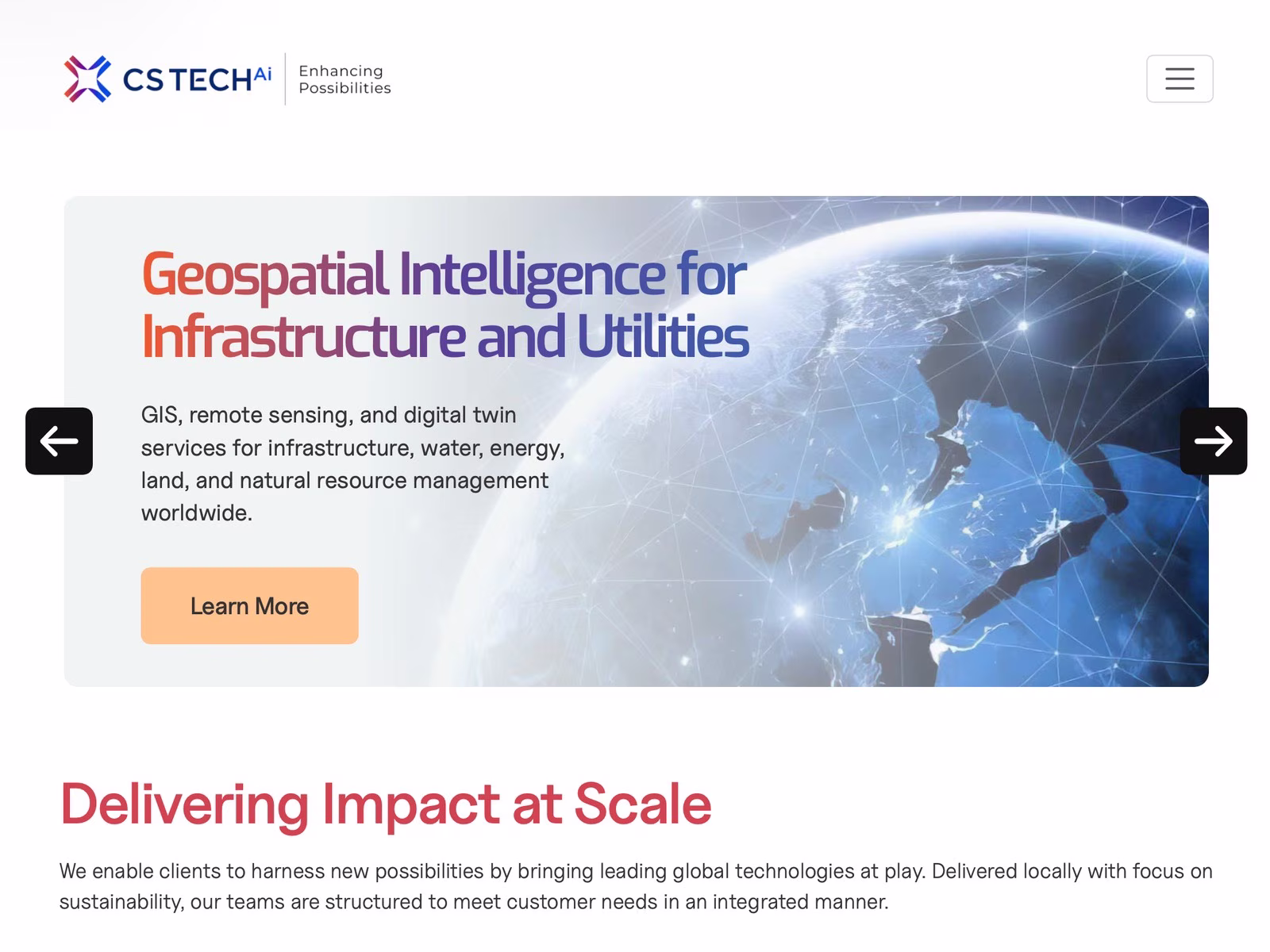 CS TECH Ai website showcasing its geospatial technology and engineering capabilities